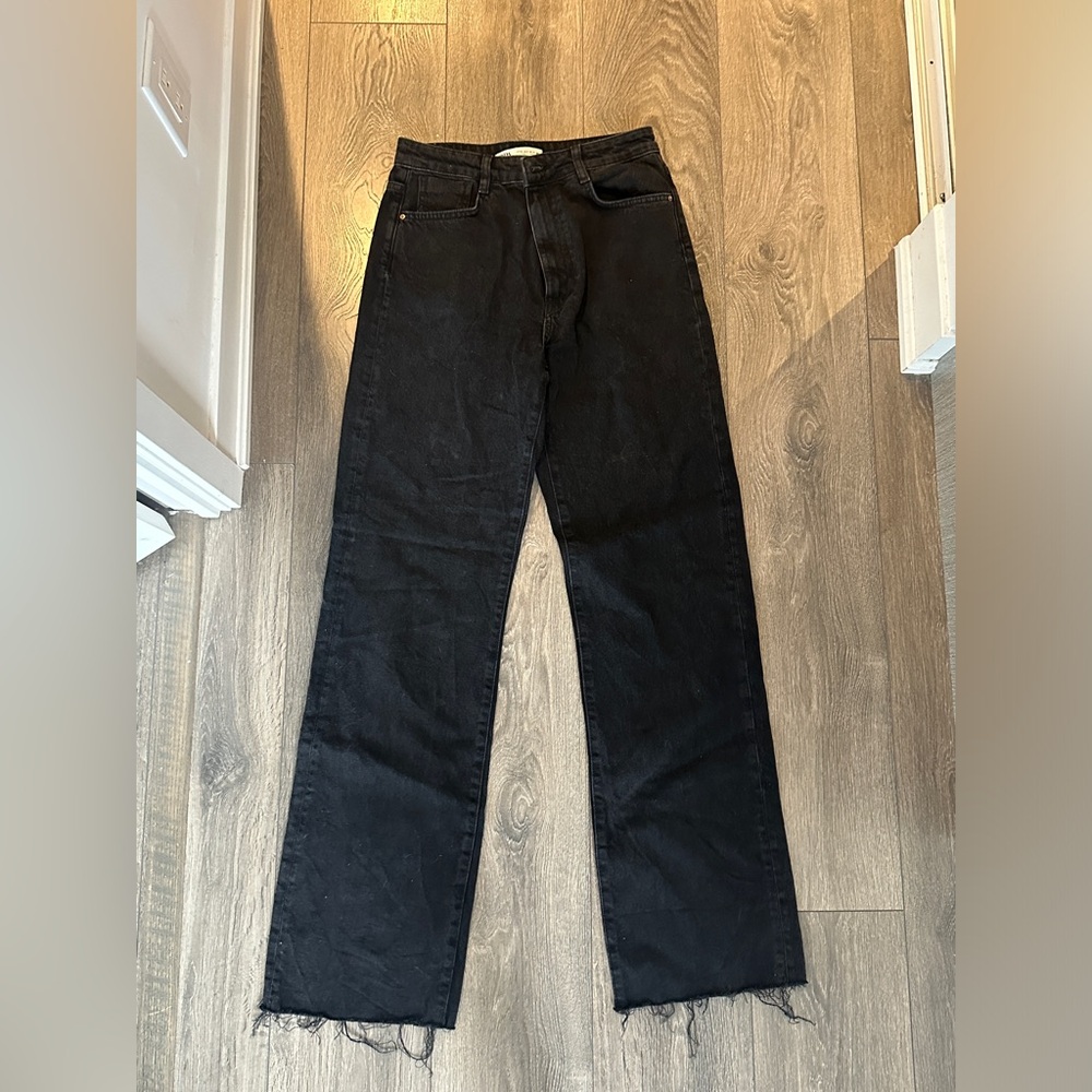 Zara Raw Hem High Rise Jeans